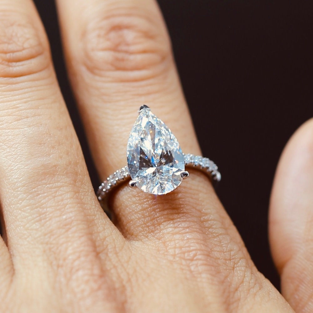 4.50 Carat Pear Shaped Lab Grown Diamond Ring White Gold IGI Certified